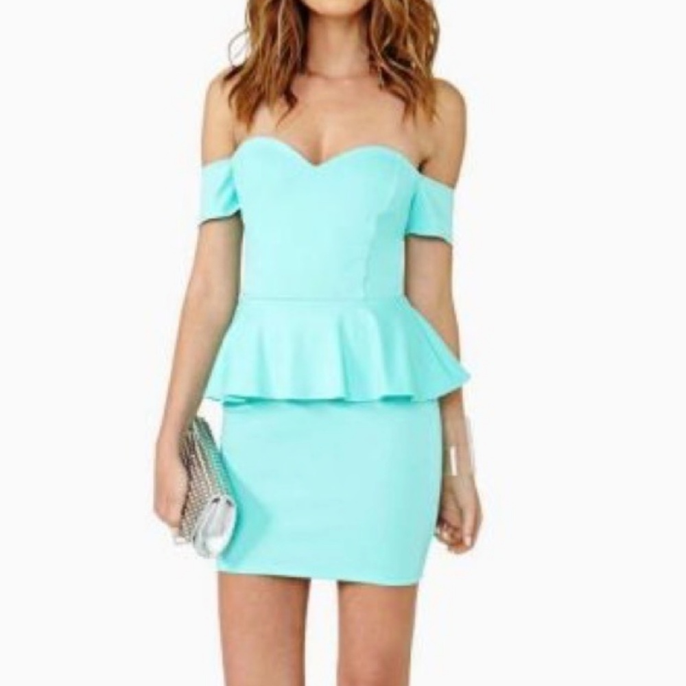 Nasty Gal Mint Elle Peplum Dress Large